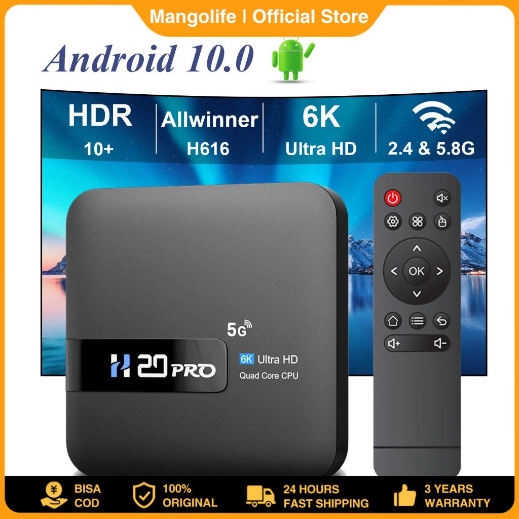 H20Pro Android Tv Box 5G Wifi Smart Set Top Box 16GB Ram 256 Rom Android 10.0 2.4G Full HD 4K 1080P 