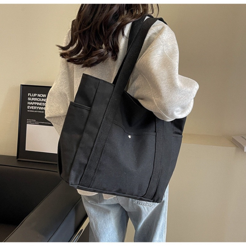 Large Capacity Canvas Tote Bags for Work Commuting Carrying Bag College Style Student Outfit Book Sh