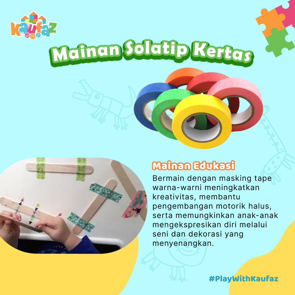 KAUFAZ Masking Tape Warna Warni / Isolasi Kertas / Selotip Kertas Warna Warni