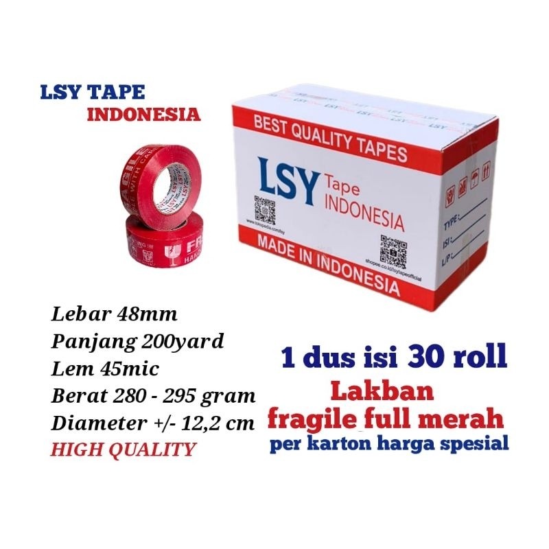 

lakban fragile full merah LSY TAPE 48mm x 200yard 1 dus isi 30 roll ( CMH )