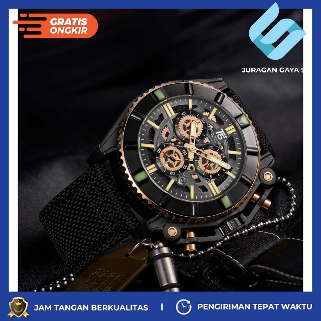 Jam Tangan Pria Sport T5 H 3797G Chronograph Tanggal Aktif & Paper Bag - Bisa Bayar Ditempat - COD -