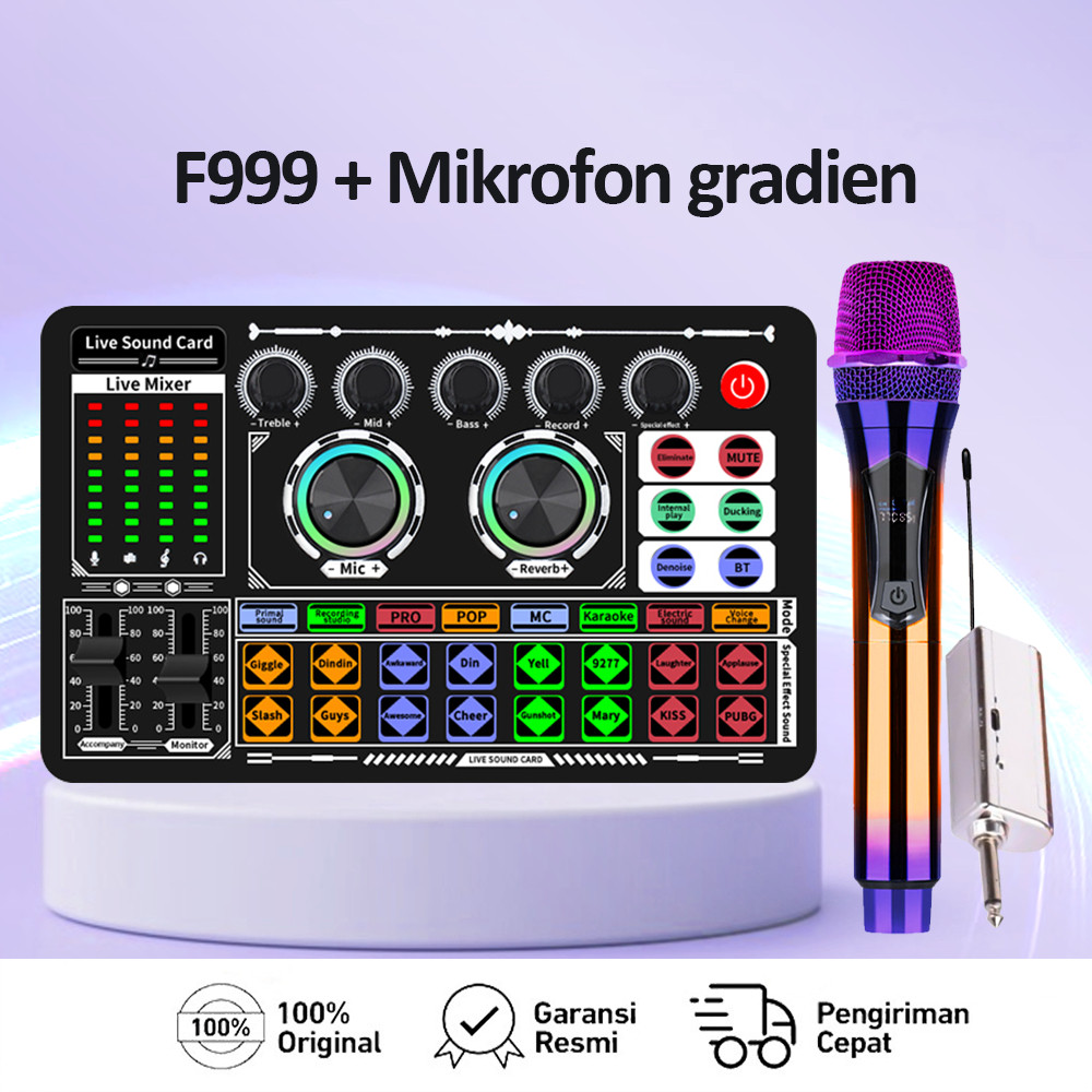 WOW Bonkyo Peralatan siaran langsung F999 set lengkap sound card komputer ponsel bernyanyi mikrofon 