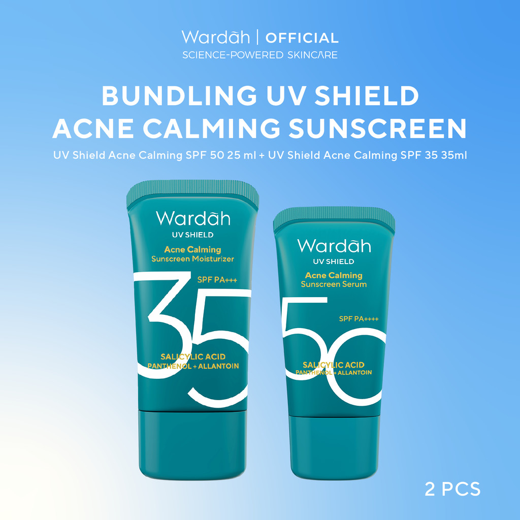 Wardah Sunscreen UV Shield Twinpack Acne Calming Serum SPF 35 & 50 PA++++ Luminescence + Vitamin C +