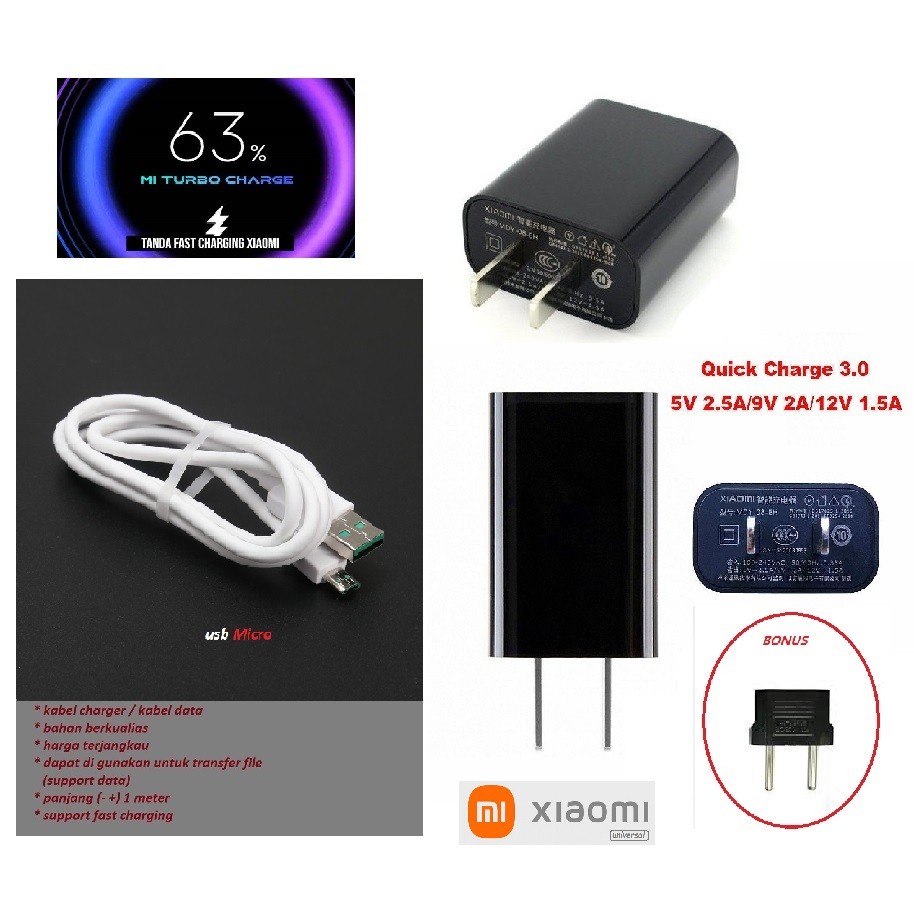 Usb micro kabel & adaptor  charger xiaomi redmi 9C - redmi 9C NFC