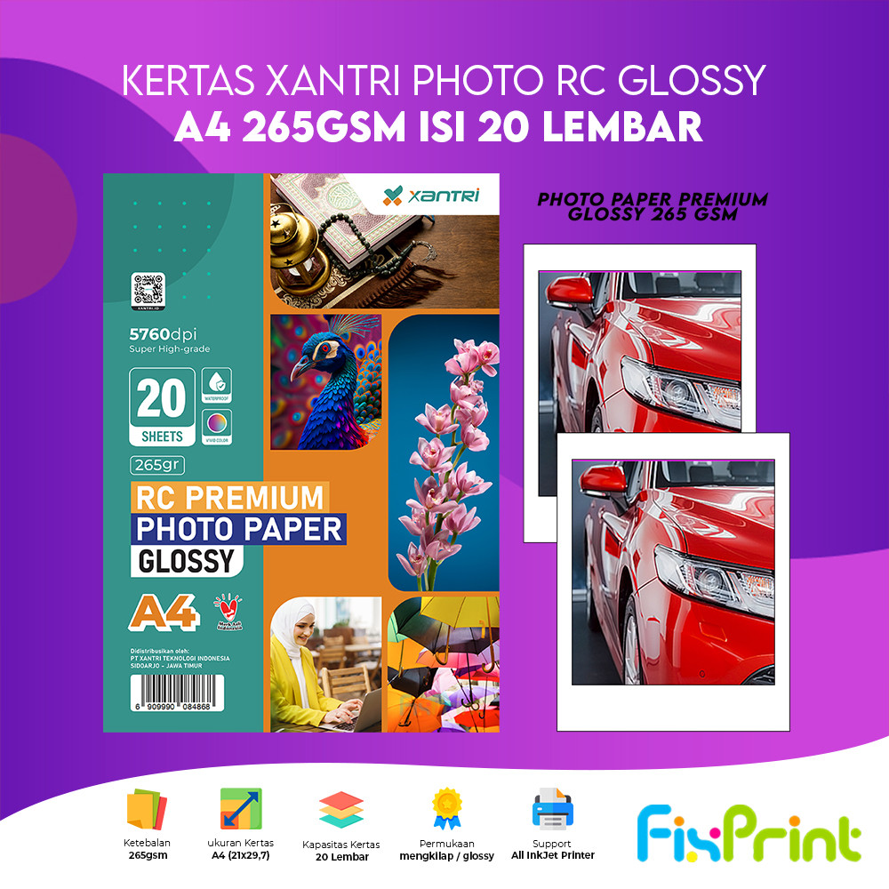 Kertas Xantri Photo / Foto RC Rough Glossy Satin Wove Resin Coated Paper A4 4R 265gsm isi 20 lembar 