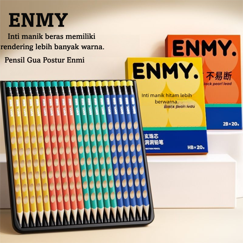 

ENMY Pensil Kayu HB 2B Isi 20 PCS/Box Desain Segitiga Ergonomis
