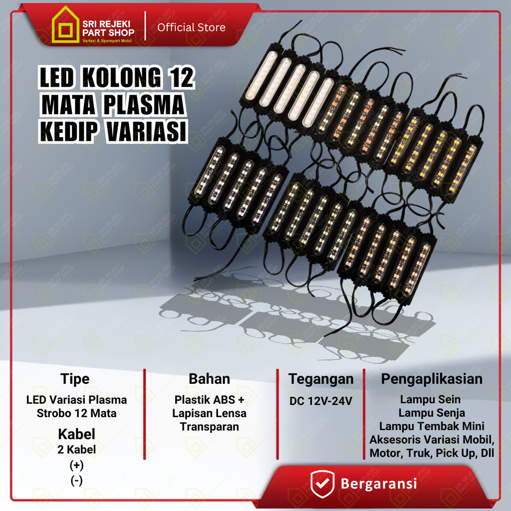 Lampu LED Kolonng Strobo 12 Mata Flash Kedip Led Kolong Variasi Motor Mobil Pick Up Truk 12V – 24V