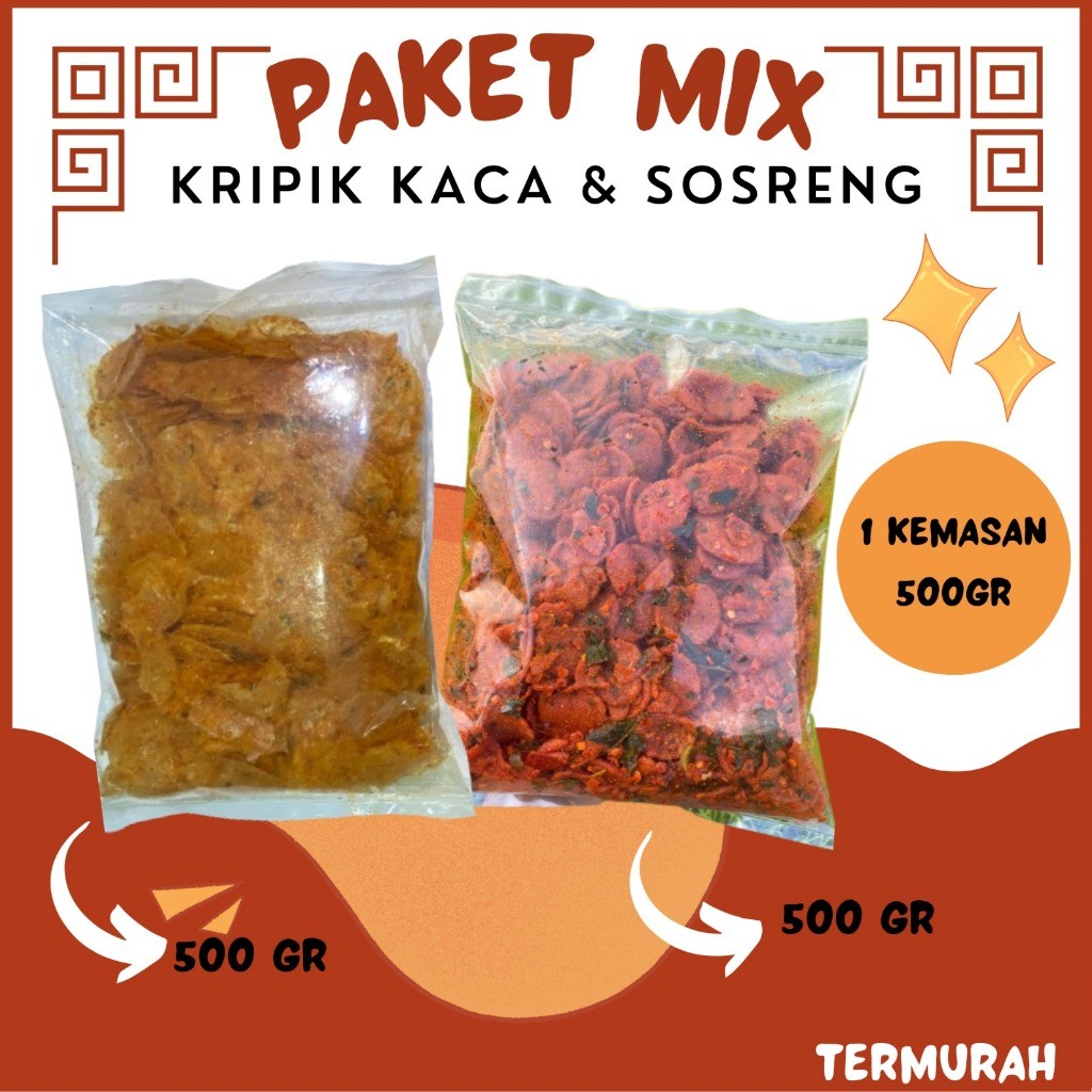 

PAKET MIX ( KERIPIK KACA 5OOGR & SOSIS GORENG PEDAS JERUK 500GR )