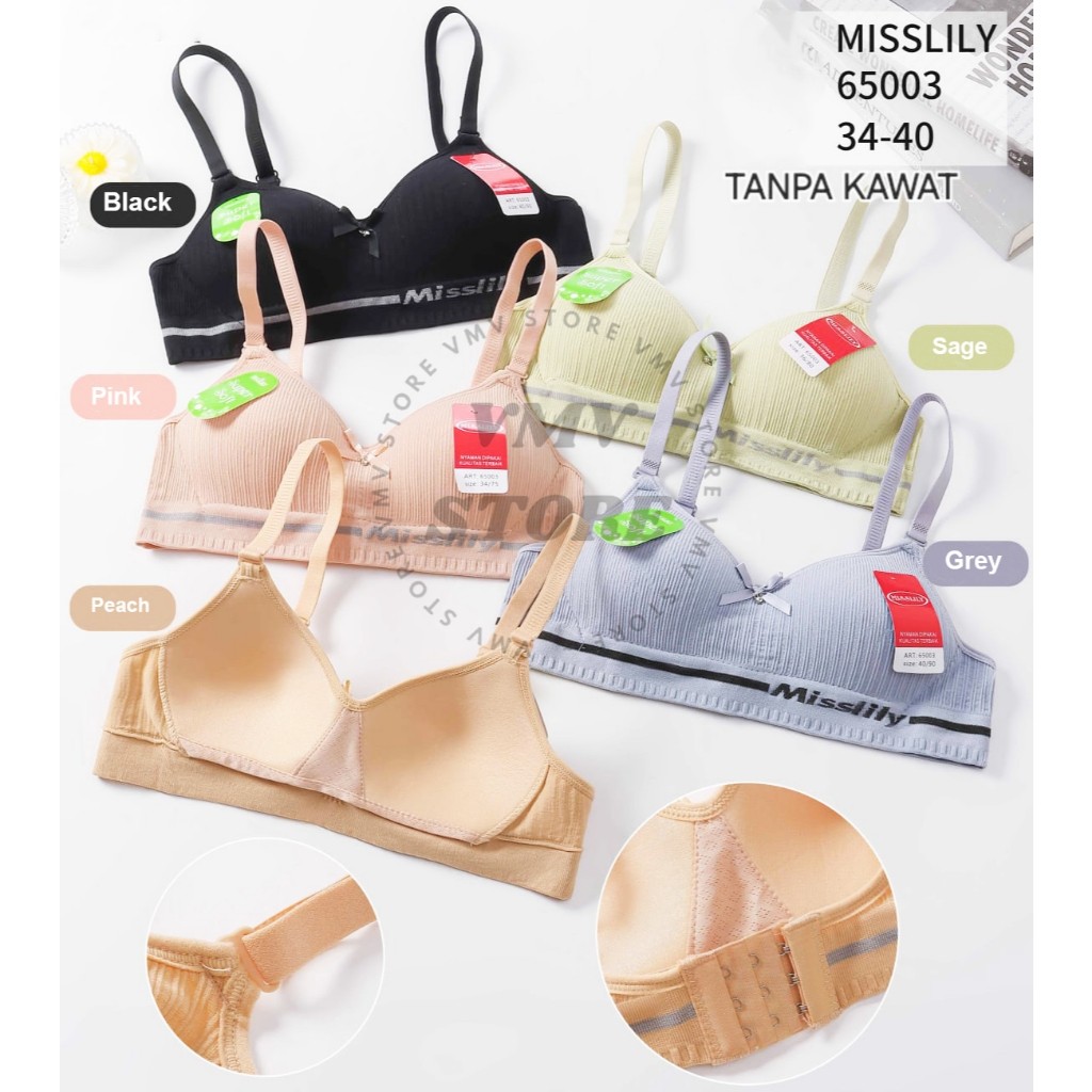 Bh Tanpa Kawat Busa Tipis Misslily 65003 Cup A Kait 3 Bahan Knit Rajut Super Soft Bra Model Korea