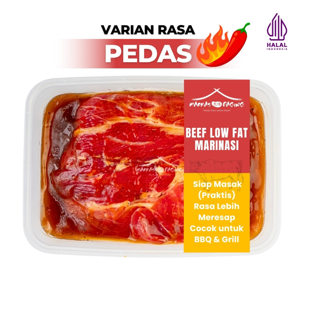 

MARINASI LOW Fat Beef Slice Daging Sapi PEDAS BBQ SPICY 500gr HALAL - Markasdaging
