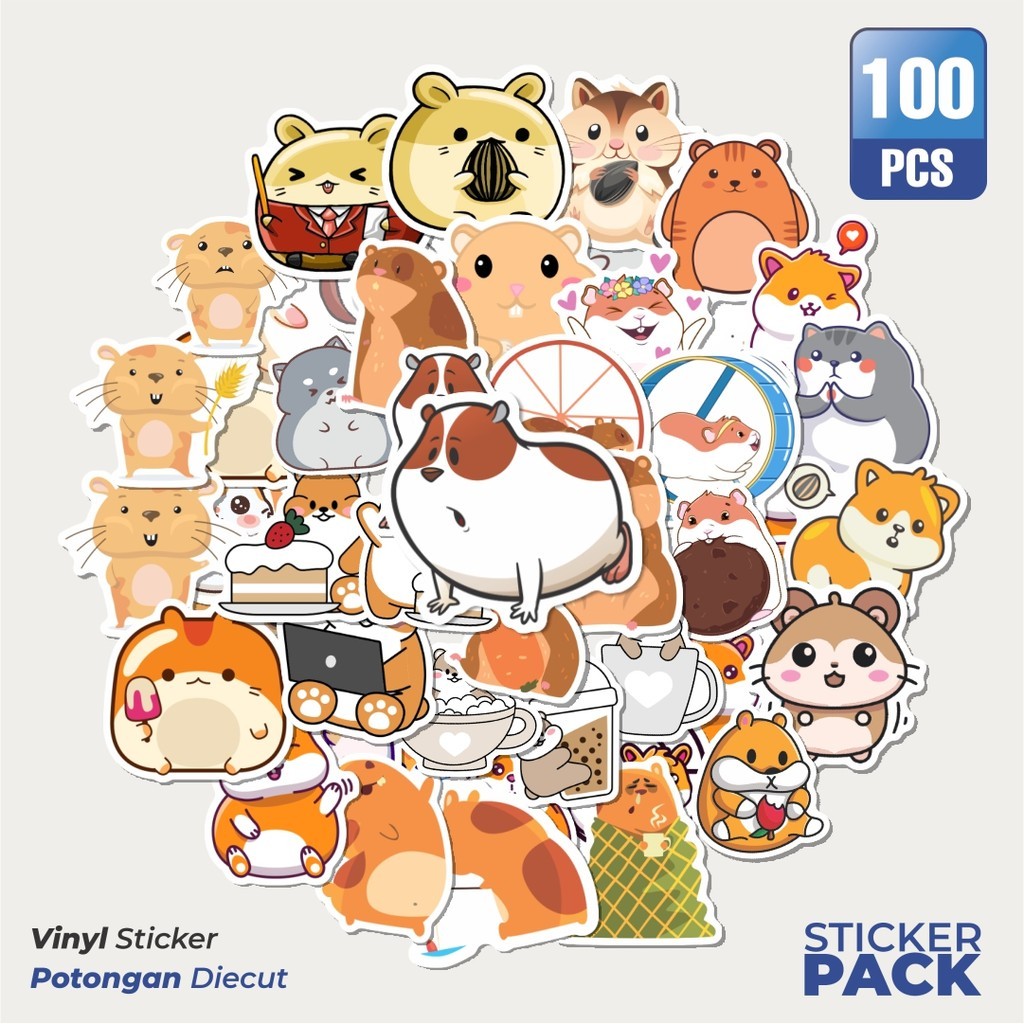 

Stiker Vinyl Sticker Hewan Hamster Waterproof Aesthetic- Untuk Laptop, Motor, dan Helm - Paper Stationery Pack