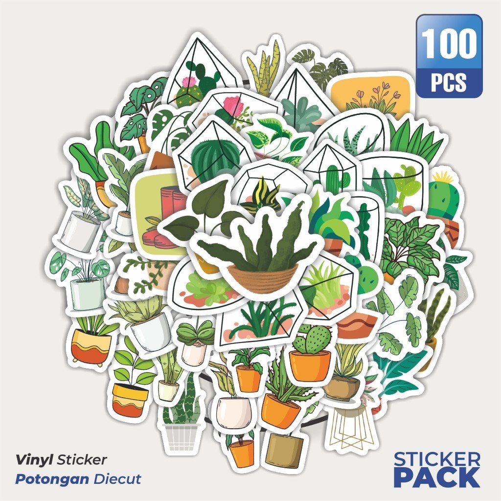 

Stiker Vinyl Stiker Lucu Tanaman Hijau Waterproof Aesthetic- Untuk Laptop, Motor, dan Helm - Paper Stationery Pack