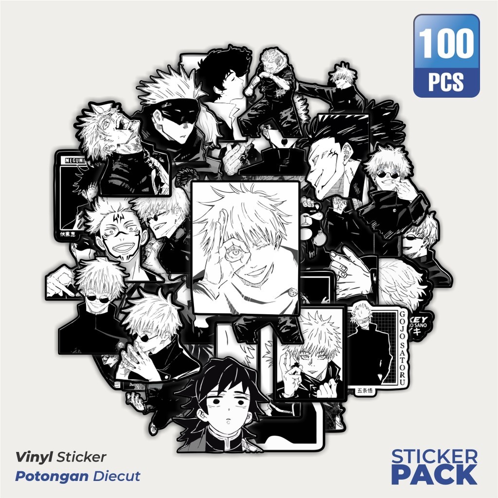 

Stiker Vinyl Stiker Anime Jujutsu Kaisen Black & White Waterproof Aesthetic- Untuk Laptop, Motor, dan Helm - Paper Stationery Pack