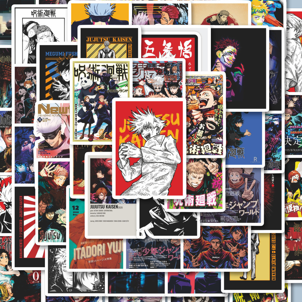

100PCS Lucu Stiker Desain Cover Anime Jujutsu Kaisen Stiker Aesthetic Stiker Anti Air Stikers Berperekat Waterproof sticker decal buat Motor Helm Buku Journal Koper Casing HP Laptop Botol Minum Hadiah anak