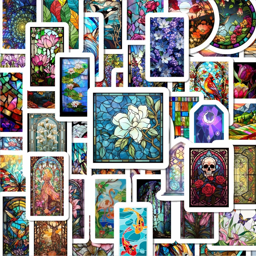 

100PCS Lucu Stiker Colorful Glass Art (Seni Kaca Patri Berwarna).Stiker Aesthetic Stiker Anti Air Stikers Berperekat Waterproof sticker decal buat Motor Helm Buku Journal Koper Casing HP Laptop Botol Minum Hadiah anak