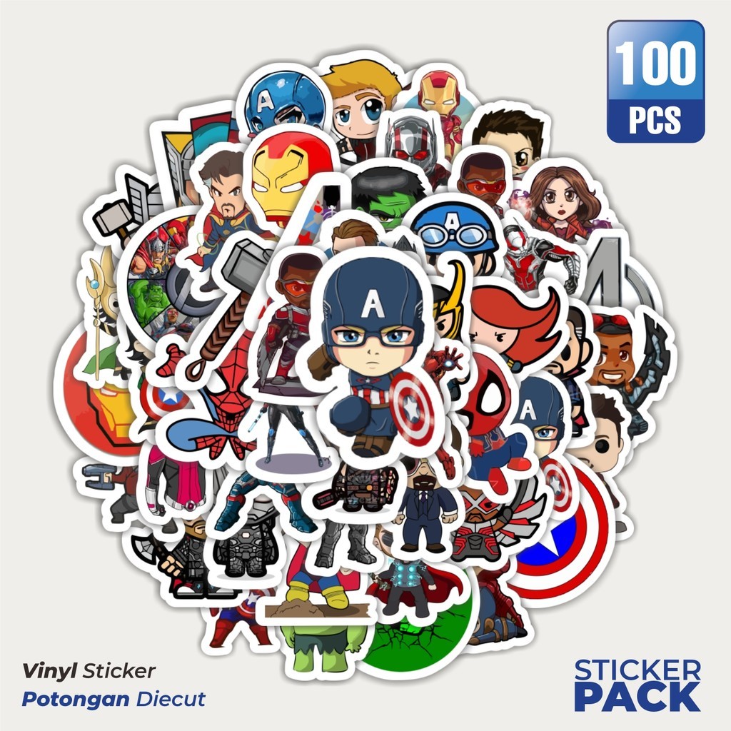 

Stiker Vinyl Stiker Kartun Marvel Avenger Waterproof Aesthetic- Untuk Laptop, Motor, dan Helm - Paper Stationery Pack