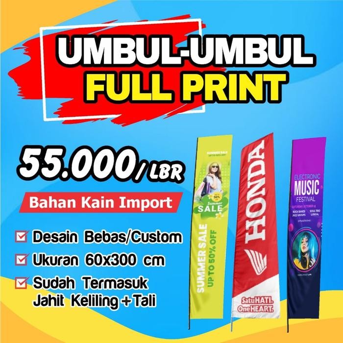 Umbul umbul Full Print custom kain import bisa request gambar ukuran Ready stock - 60x300min2PCS