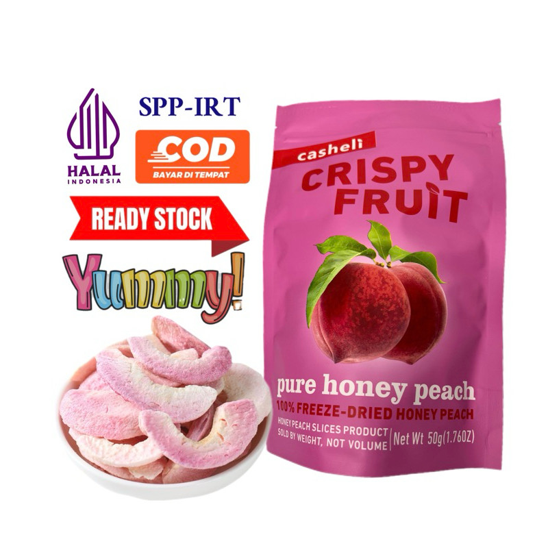 

casheli Honey Peach Kering Premium Crispy Freeze dried Honey Peach Buah Asli No Sugar Added