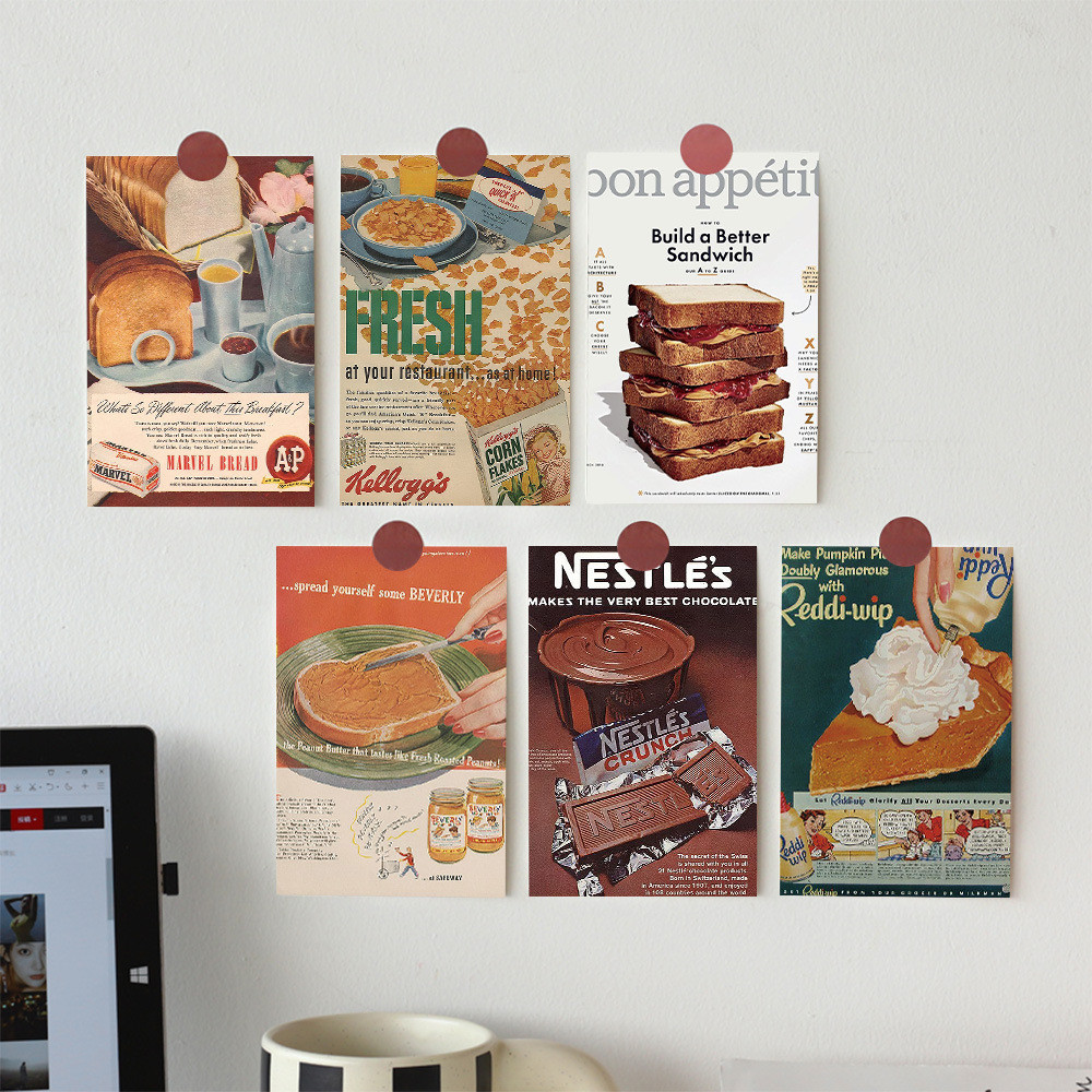 

10Pcs Retro Food Poster Art Postcard Modern Home Background Wall Decorative Card Creative Message Photo Props