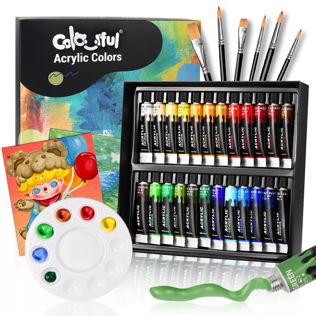 

Acrylic Paint Set for Crafts, 12/24 Colors 12ml with 6 Brushes &1 Palette Acrylic Crafts Paint Kit, Paint Kits for Student