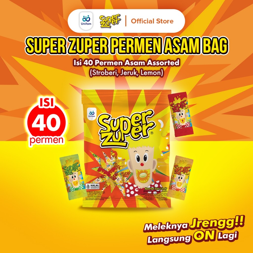 

Permen Super Zuper 125gr 50 pcs / Assorted Sour Candy / Permen Asam (1 bungkus)