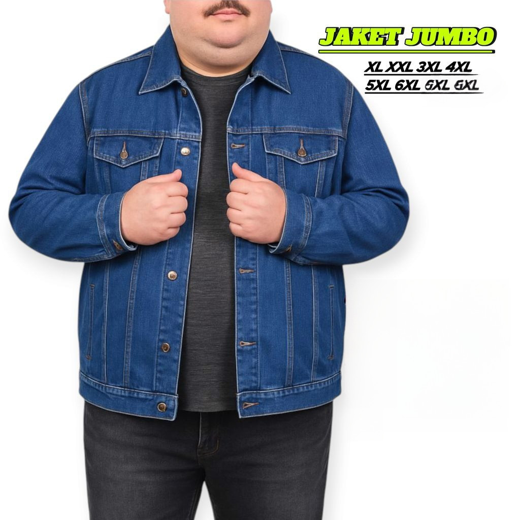 JAKET JEANS PRIA JUMBO BIG SIZE JACKET LEPIS JUMBO JAKET COWOK JUMBO TERBARU XXXL 4XL 5XL 6XL 7XL 8X