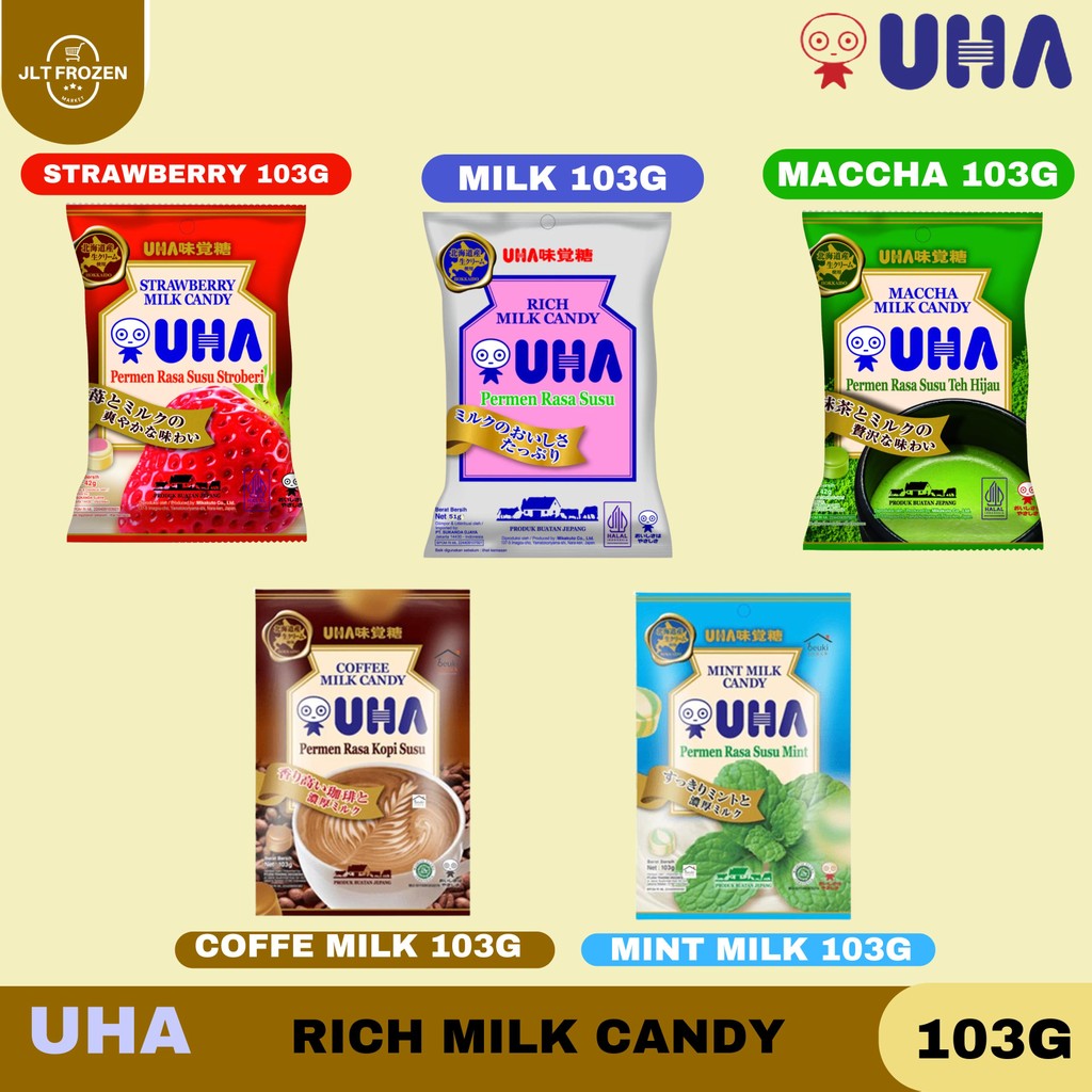

UHA Candy 103g / UHA Candy Rich Milk / Candy Strawberry Milk / Maccha Milk / Coffe Milk / Mint Milk