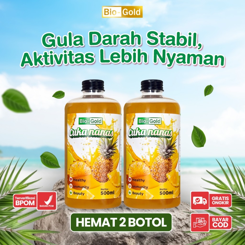 

Cuka Nanas Bio Gold - Paket 2 Botol Fermentasi Alami Nanas 100% Membantu Tururnkan Gula Darah