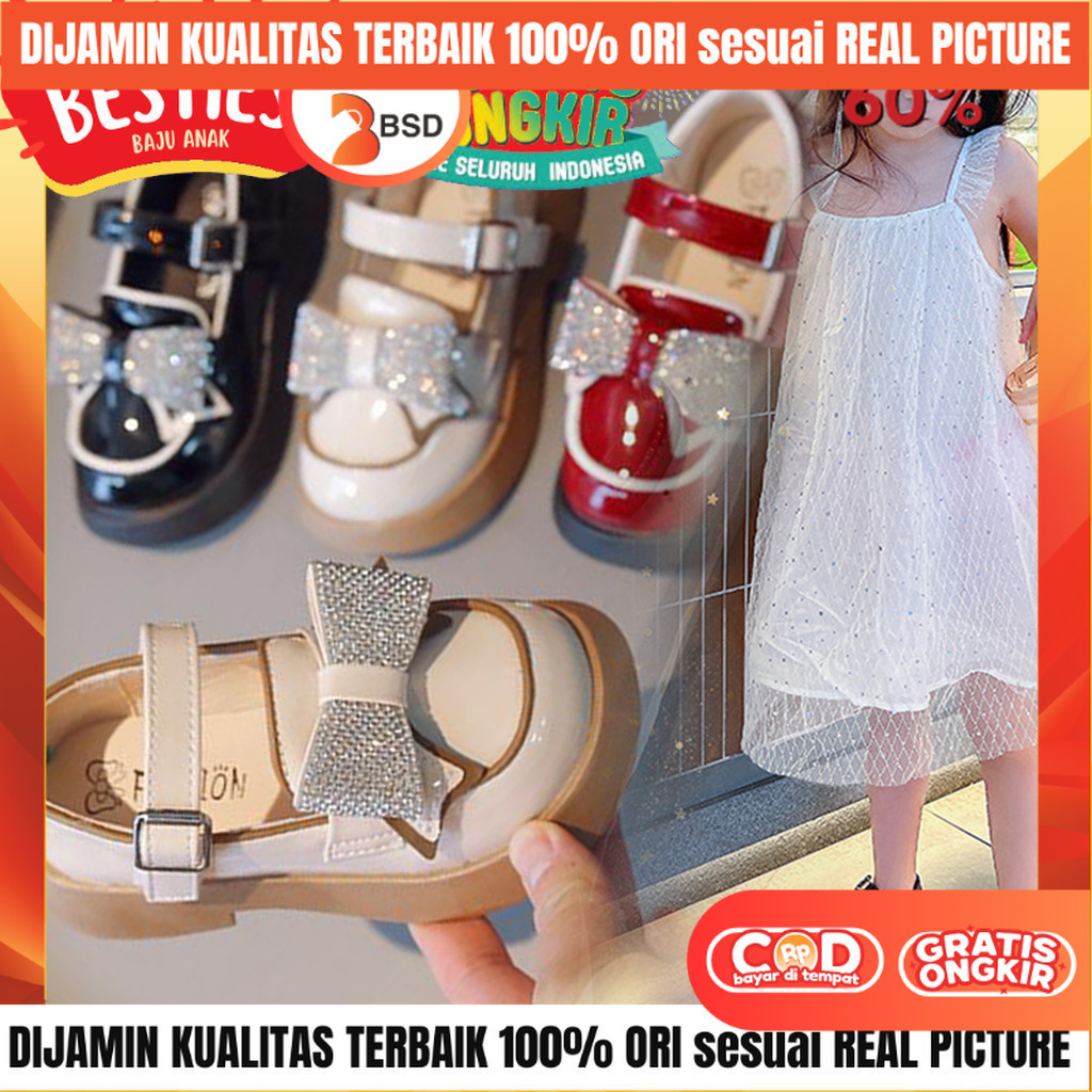 Sepatu Pantovel Pesta Anak Perempuan Pita Blink Glitter Usia Sekolah SD SMP F2023-36