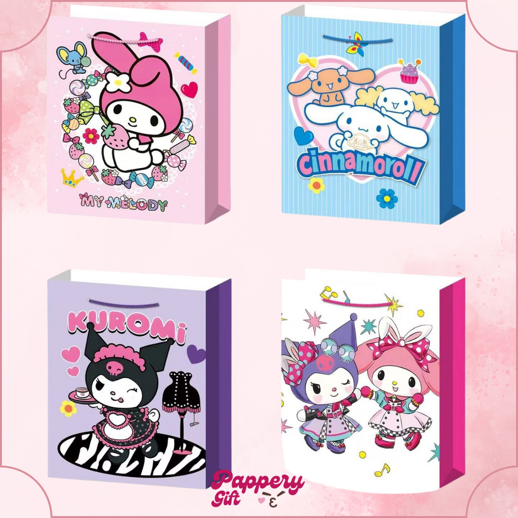

Paper Bag Gift Cute Hadiah Premium 3d Silver Glitter Motif Sanrio Kuromi Melody Monroll - SE0640