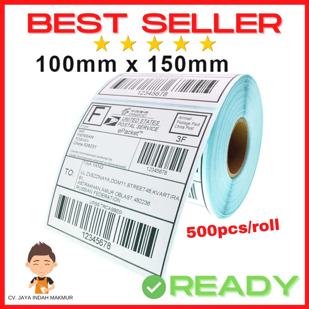 

DDI LABEL THERMAL 100 X 150 mm KERTAS BARCODE STICKER DIRECT THERMAL KERTAS TERMAL