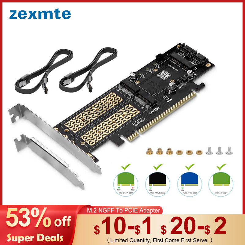 Zexmte M.2 NVMe SSD NGFF To PCIE 4X Adapter B+M Key Interface Card Support PCI-e PCI Express 3 3.1 S