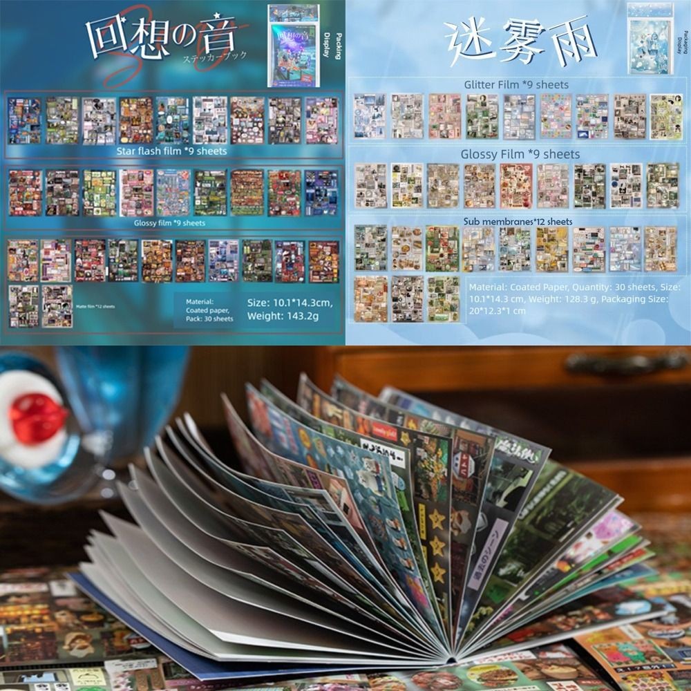 

Die-Cutting Style Japanese Sticker Book Glitter Film Showa Early Style Scrapbook Sticker INS Style Glitter Film Sticker