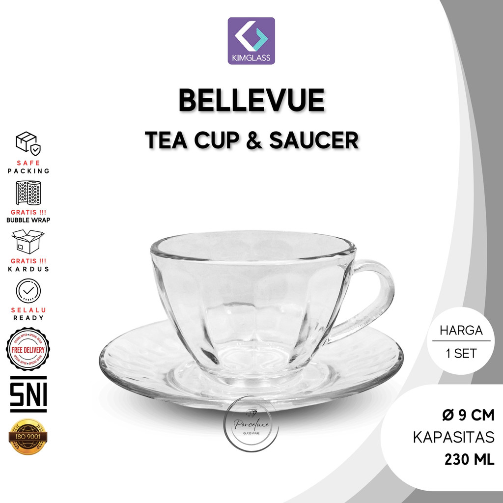 Kim Glass Cangkir Kaca Set Tatakan Bellevue 230 ml Gelas Bening Cup Teh Tea Kopi Espresso Aesthetic