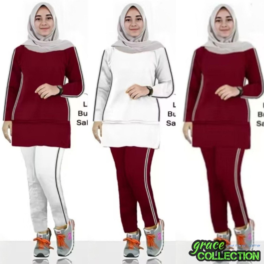 GRAC3COLL ULI14 - SETELAN TRAINING MUSLIM ANISA 2IN1 SIZE L - 3XL / STELAN TRAINING JUMBO / PAKAIAN 