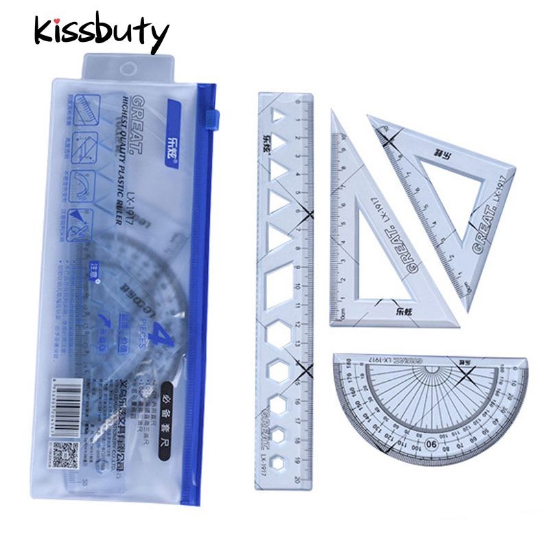 

4PCS/Set Drawing Ruler Measurement Geometry Triangle Ruler Straightedge Protractor variety Rulers School&Office Stationery