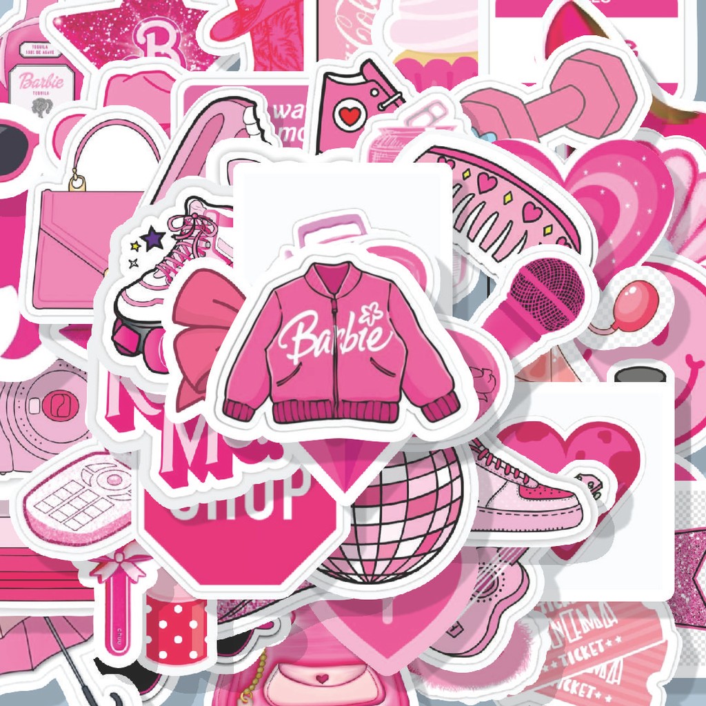 

100PCS Lucu Stiker Pink Barbie Stiker Aesthetic Stiker Anti Air Stikers Berperekat Waterproof sticker decal buat Motor Helm Buku Journal Koper Casing HP Laptop Botol Minum Hadiah anak