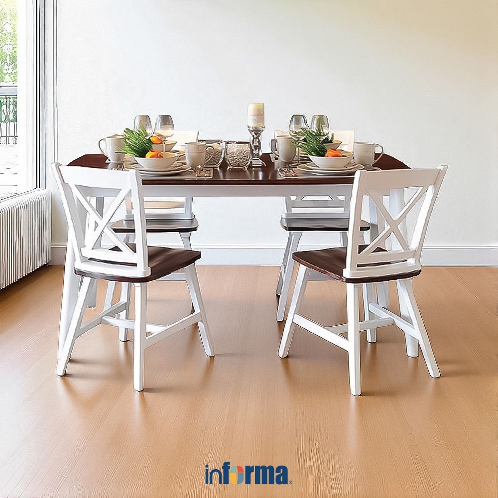 Informa Yelets Set Meja Makan 4 Kursi - Putih/Cokelat Dining Table Kursi Ruang Makan Aesthetic Furni