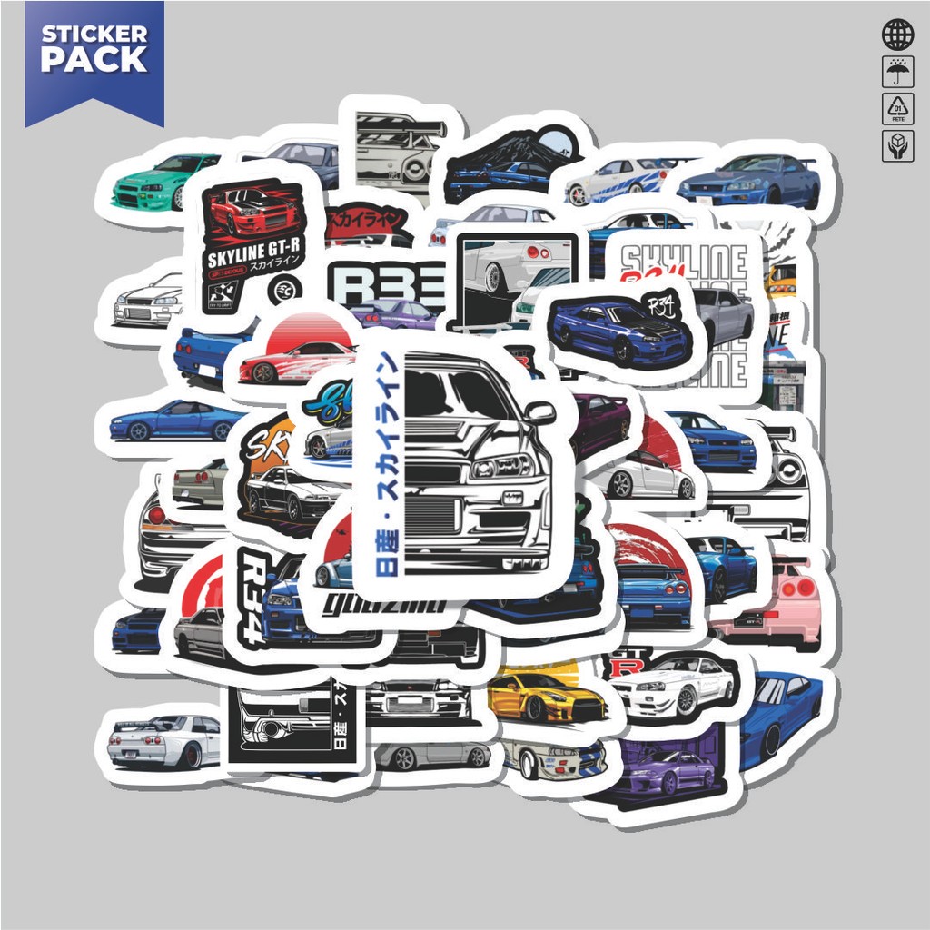 

[100PCS]Stiker Pack Stiker Skyline GTR Super Car Aesthetic Vinyl Anti Air Dekorasi Sticker Laptop Buku Journal Koper Helm Casing HP Gitar Helm Skateboard