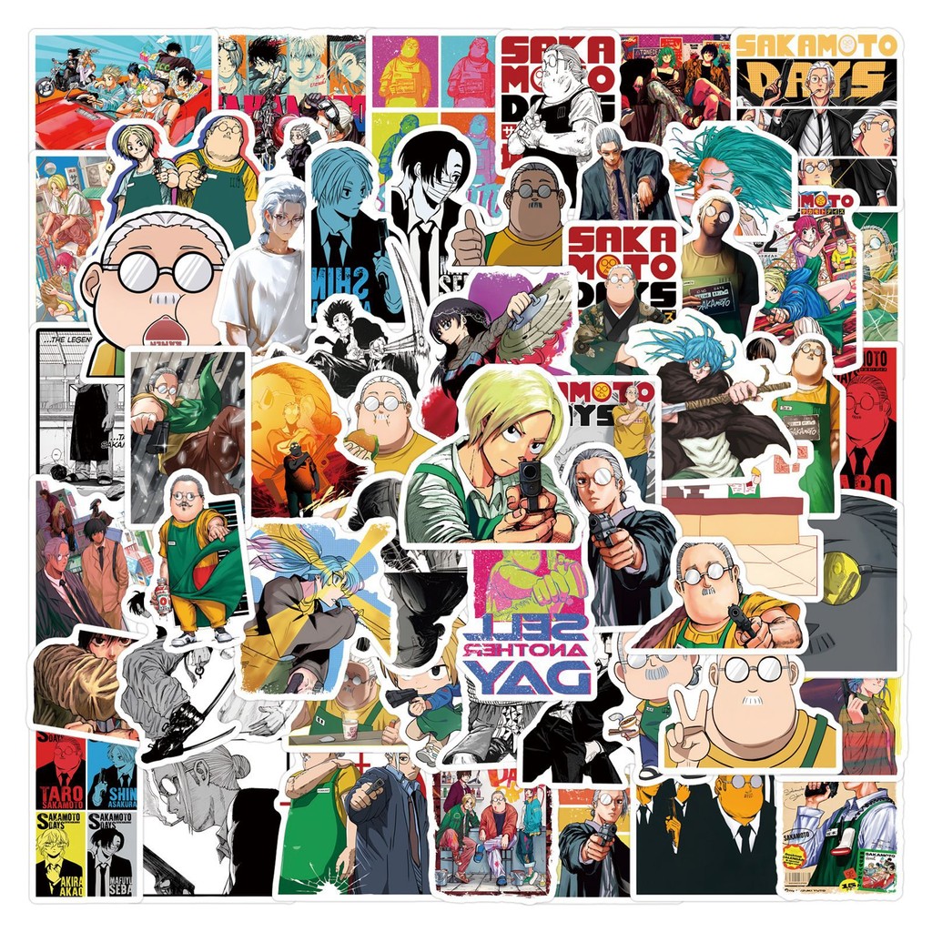 

55pcs/Set Funny Sakamoto Days Cartoon Stickers DIY Decoration Waterproof Skateboard Notebook Luggage Laptop Phone Fridge Decals