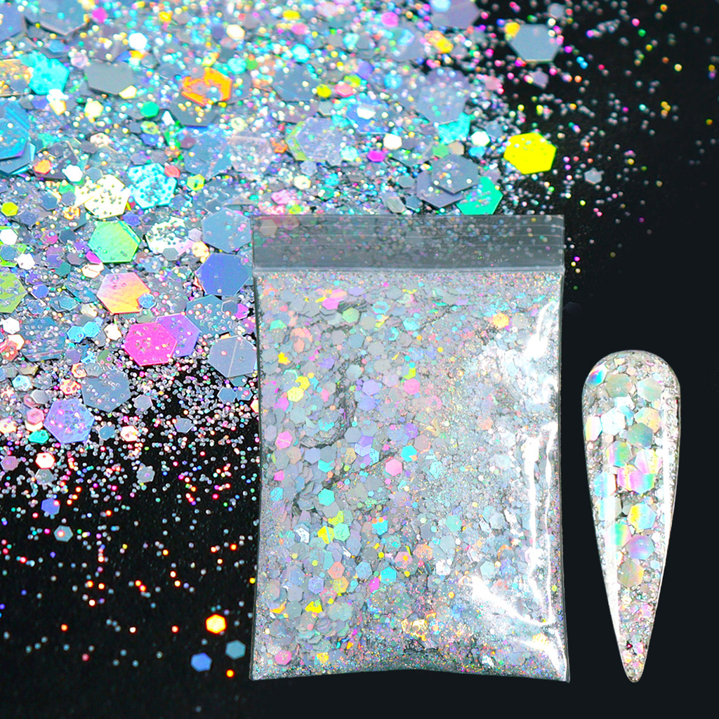 

Holographic Chunky Glitter Powder Epoxy Resin Filler Pigment Mixed Hexagonal Sequin DIY Jewelry Accessories for Silicone Mold