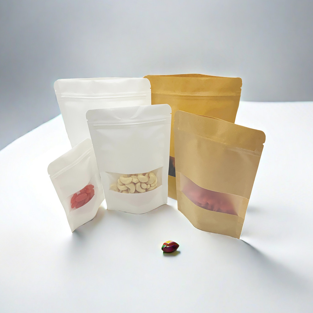 

10/30/50pcs"Reusable Kraft Paper Window Bag Stand up | Transparent Window Gift Packaging Pouches | EcoFriendly Brown Paper Bags