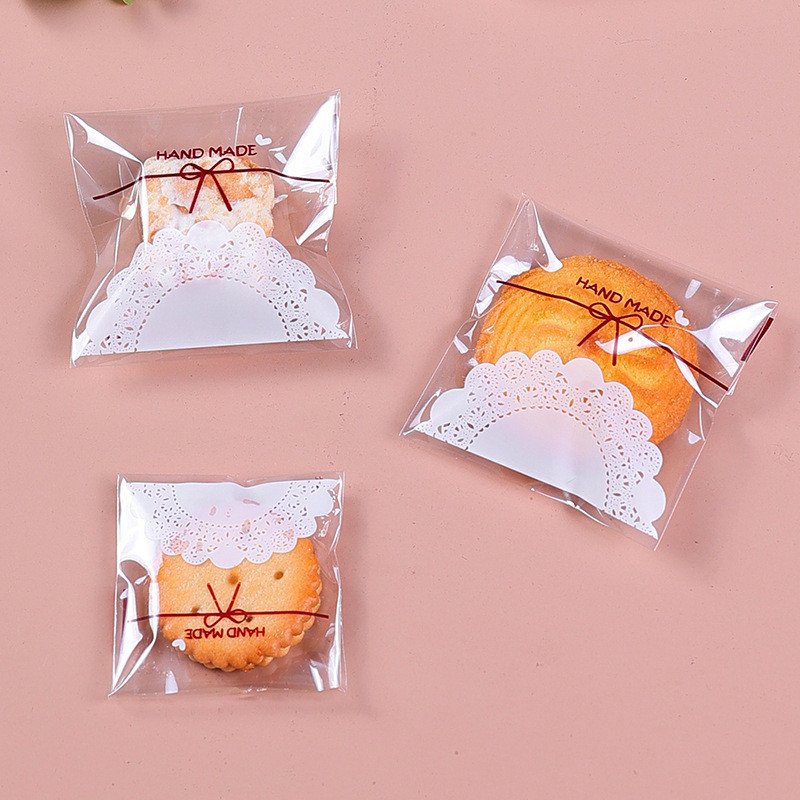 

50pcs/lot White Lace Cookie Biscuit Bag Wedding Gift Candy Cupcake Hand Made DIY Christmas Plastic Packaging Bags