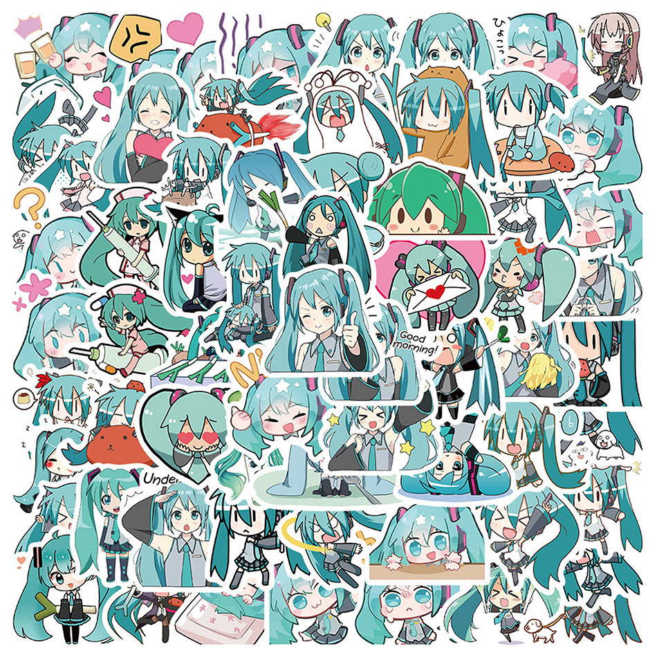 

65pcs-325pcs Hatsune Miku Stickers Pack Waterproof Phone Case Cartoon Journaling Stationery Kawaii Packaging Cute Laptop Skin