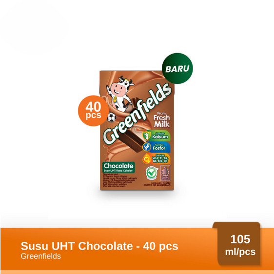 

GREENFIELDS CHOCOLATE 40 × 105 ML SUSU UHT CAIR GREENFIELD COKLAT