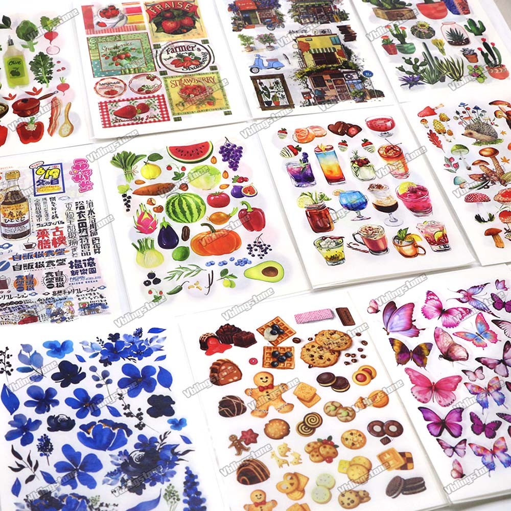 

4 Sheets No Pre Cutting Washi Paper Stickers Aesthetics Strawberry Butterfly Flower Scrapbooking Stickers for Diary Stationery