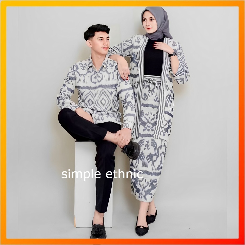 BAJU COUPLE TENUN MADAM WHITE GREY OUTER DAN ROK TENUN NTT BAJU TENUN COUPLE BAJU KONDANGAN PREWEDDI