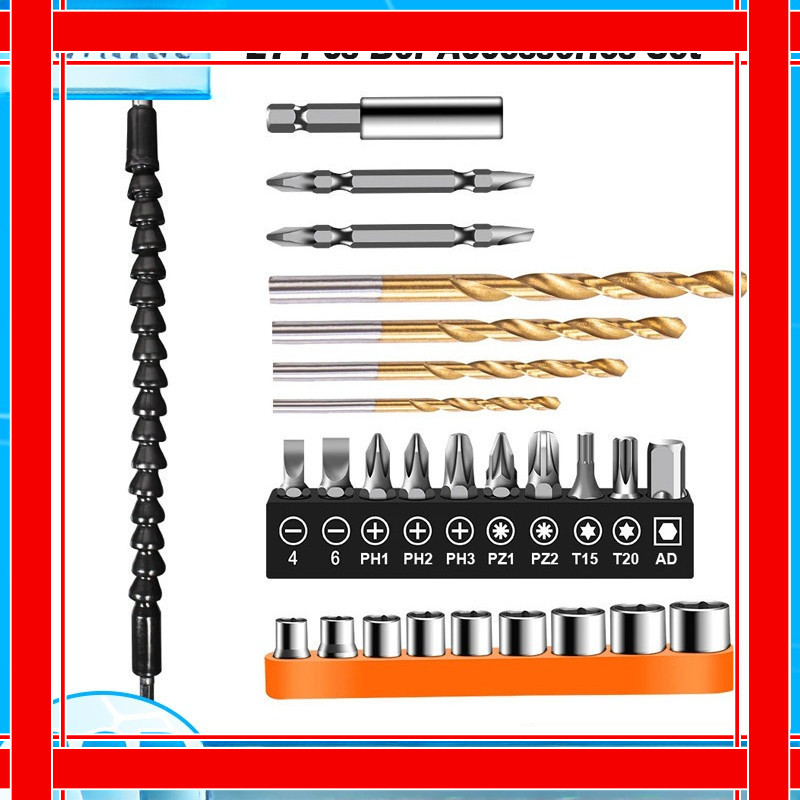 Set Mata Bor Obeng 27Pcs Sambungan Fleksibel 300MM untuk Bor Listrik