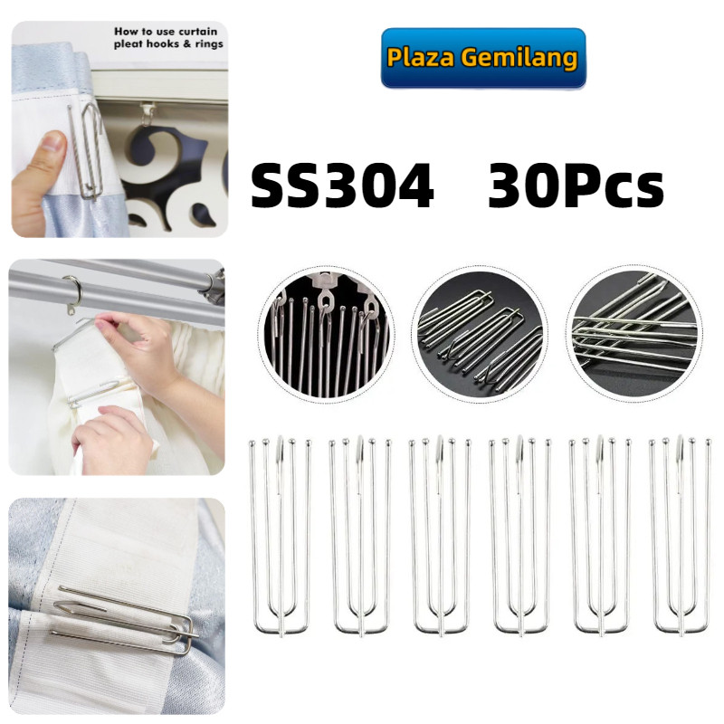 SS304 30 Pcs Universal Baja Tahan Karat Pengait Gorden Kait Lima Cakar Besi Pengait GordenKait Horde
