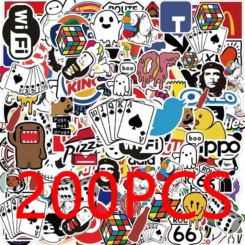 

10/30/50/100/200pcs Funny Mix Fashion Brand Logo Stickers Cartoon Graffiti Decals DIY Motorcycle Phone Suitcase Cool Sticker Toy